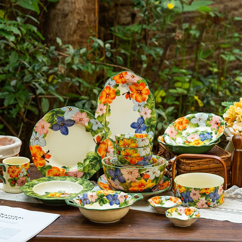 Retro light luxury underglaze color bowl and dish set high-value household ceramic tableware bowl plate soup bowl instant noodle bowl dinner plate