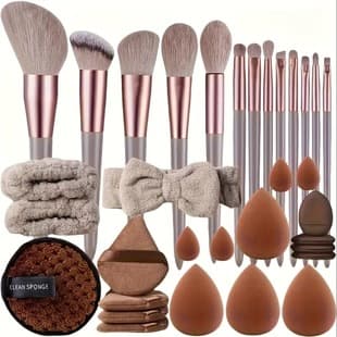 Cross-Border Best Seller Brown 33-Piece Makeup Brush Beauty Blender Face Powder Puff Set for Temu Shein TK Wholesale