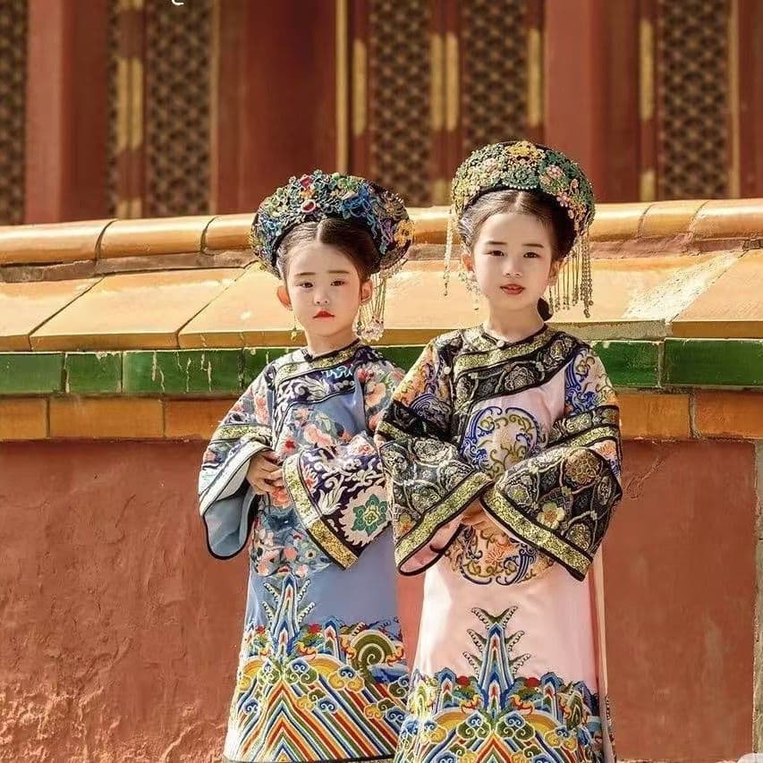 Forbidden City Children's Ancient-style Manchu Ethnic Costume Princess Qing Dynasty Palace Changyi Qipao Performance Attire