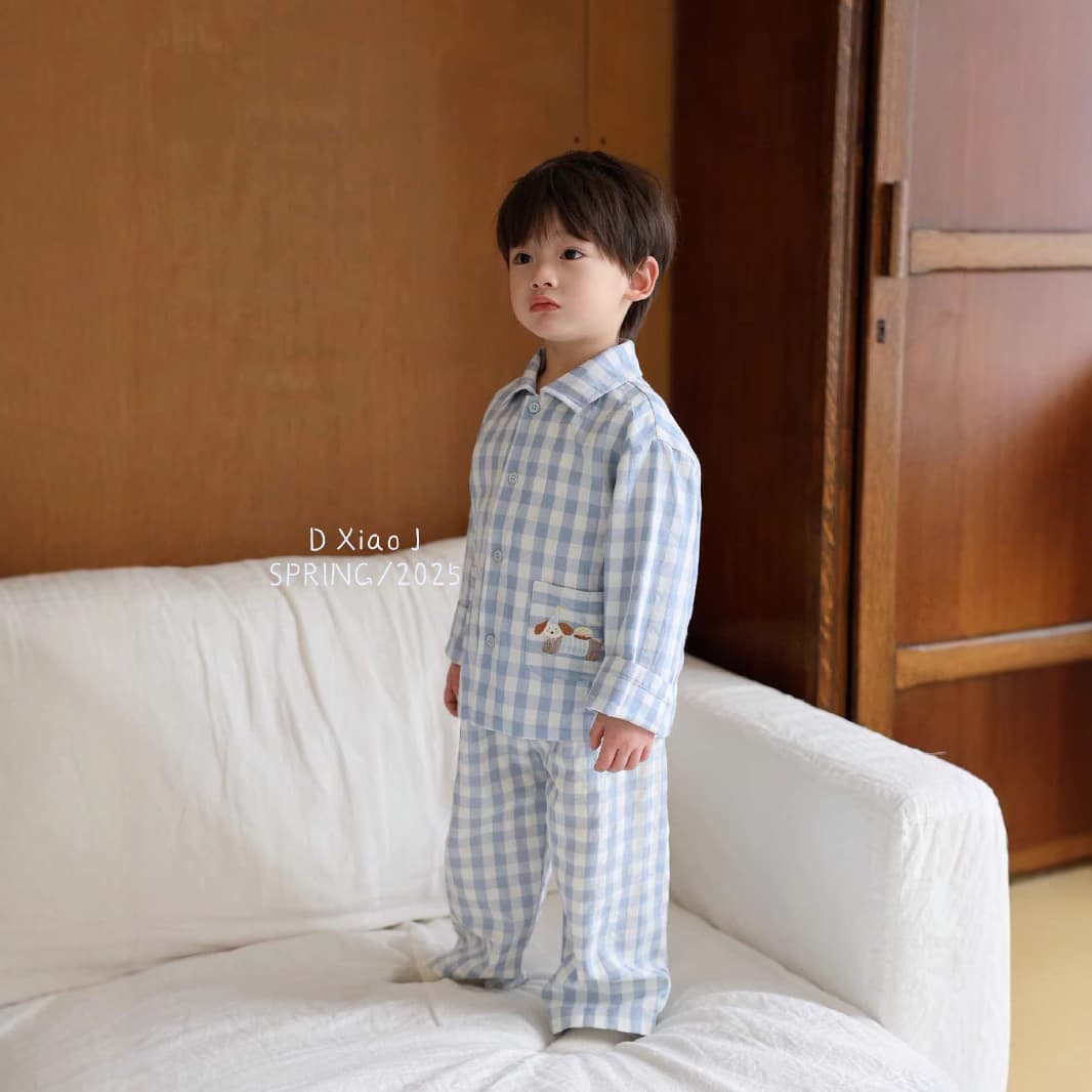 Big and small rolls Hey honey children's boys new comfortable home clothes set autumn and winter pajamas two-piece baby set