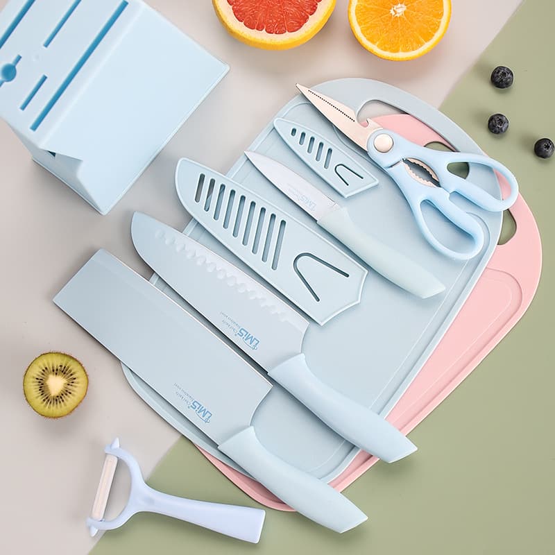 Stainless Steel Kitchen Knife and Cutting Board Set, Household Food Prep, Sharp Slicing Knife for Meat, Fruits, with Knife Holder