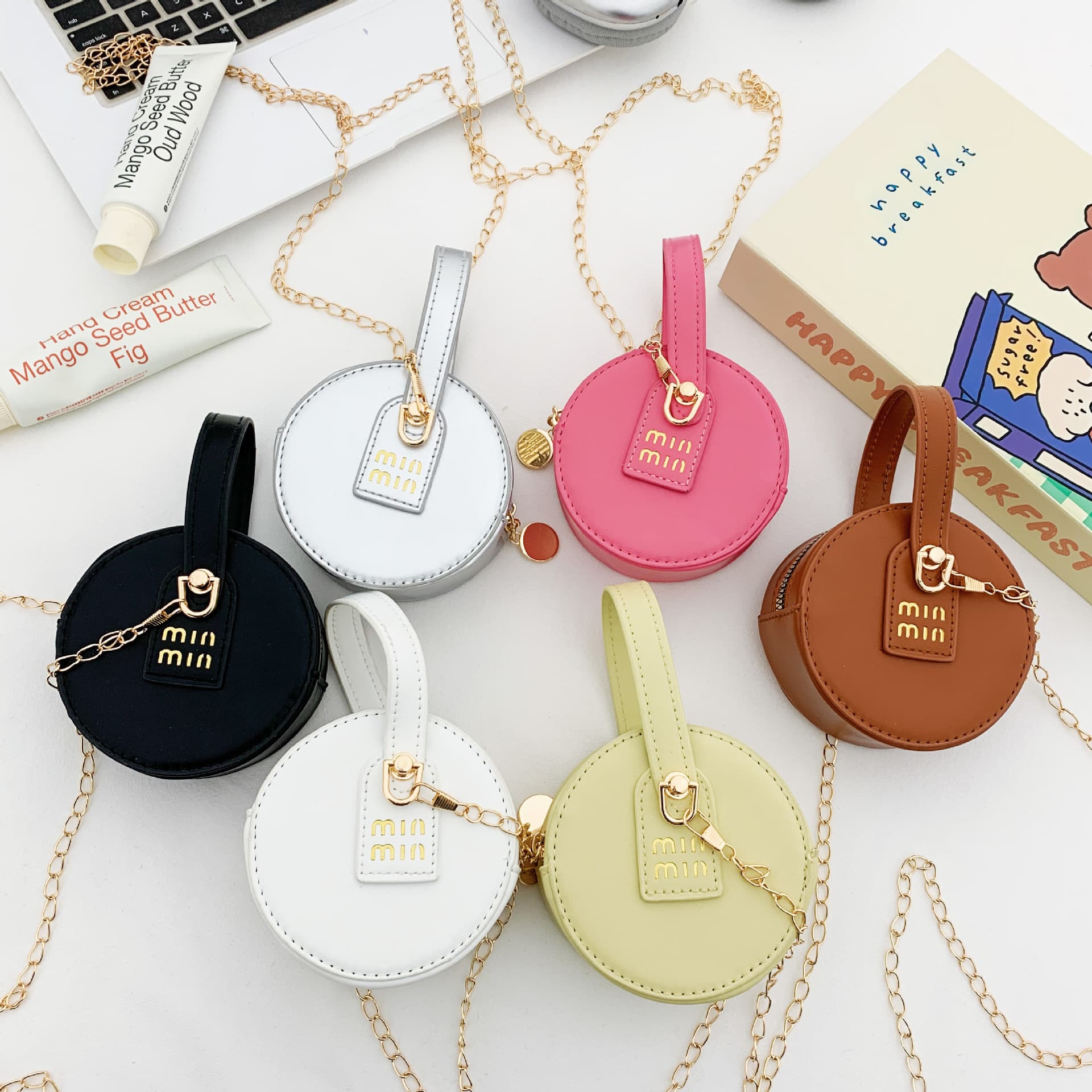 Korean Style Children's Bag 2025 New Candy Color Mini Round Bag Versatile Letter Girl Chain Crossbody Shoulder Bag