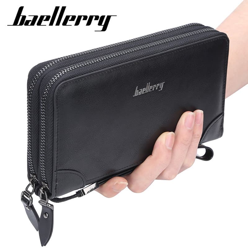 New cross-border men's clutch bag, high-end style, multi-functional, large capacity, long double zipper clutch, phone bag