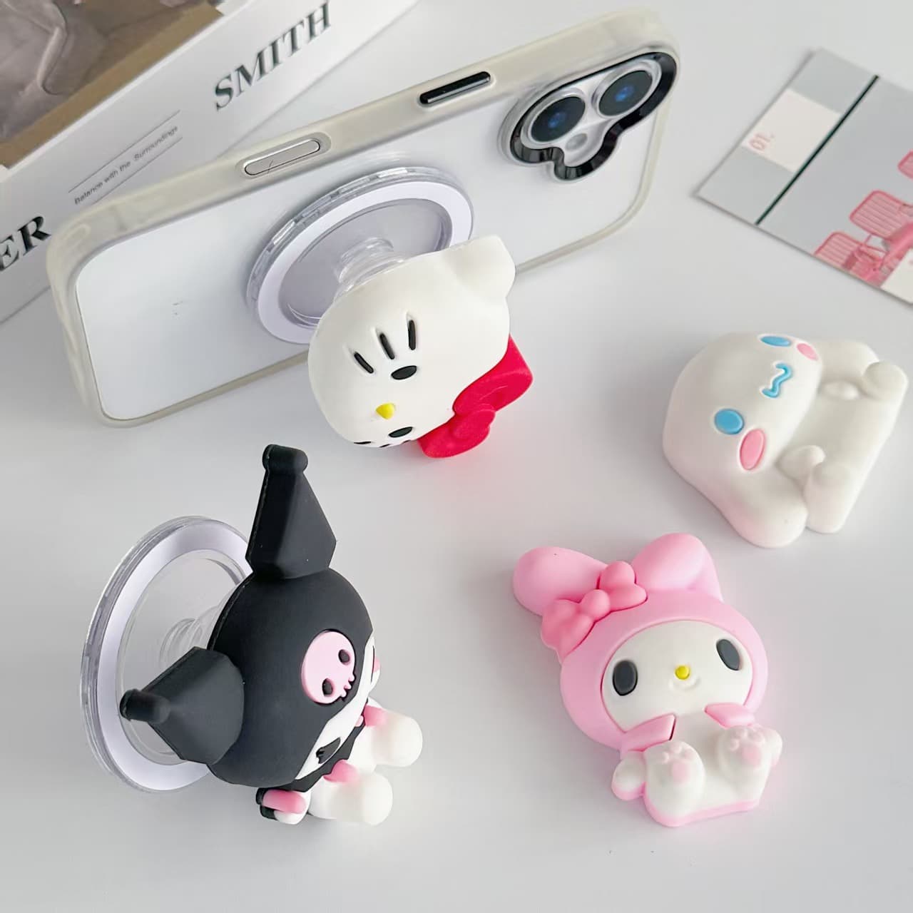 3D Cartoon Silicone Sanrio, Hello Kitty, My Melody, Cinnamoroll, Chrome Phone Magnetic Stand
