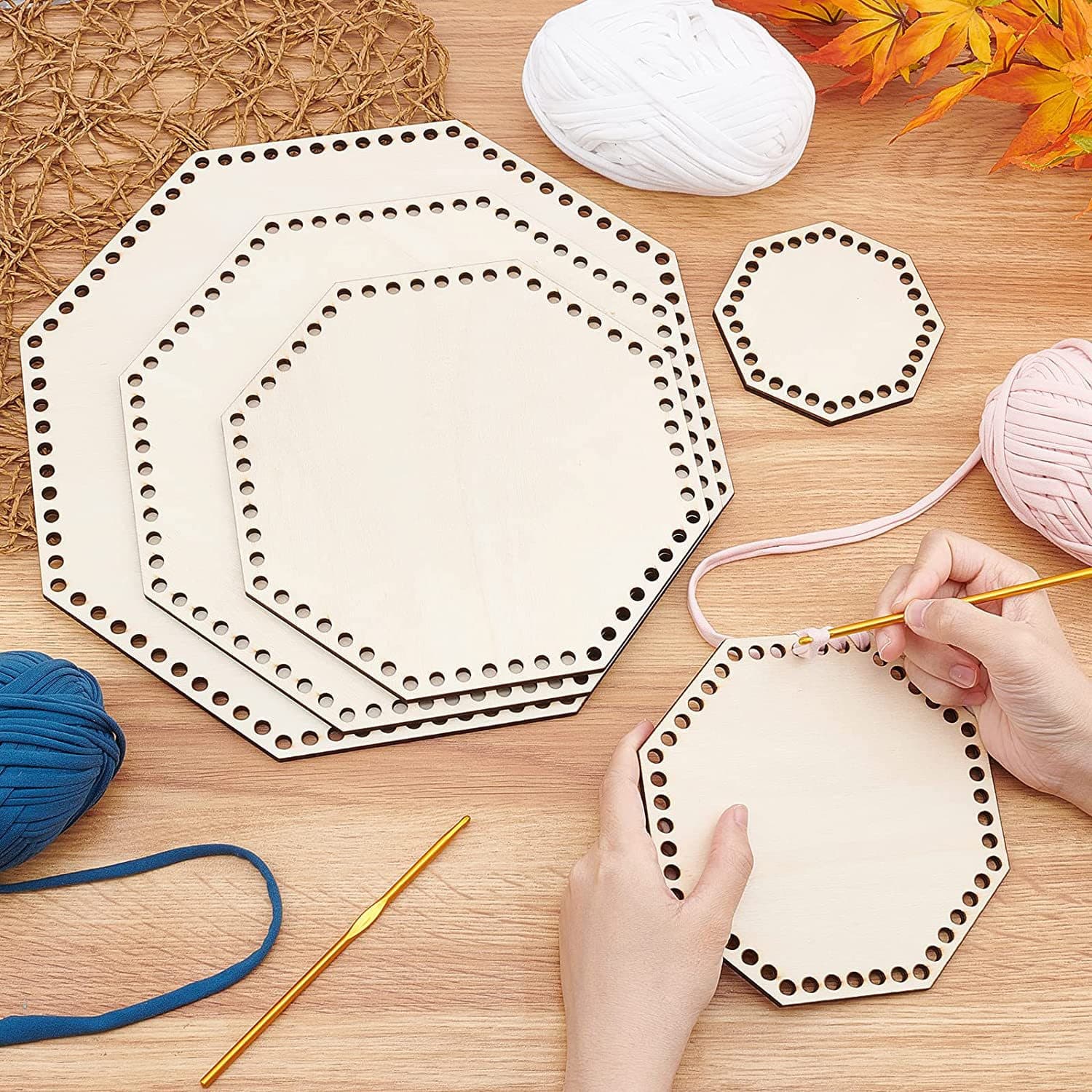 Nordic Style Octagonal Crochet Basket Bottom 5-Piece Set Knitting Crochet Board DIY Decorative Base Basket Weaving Mat