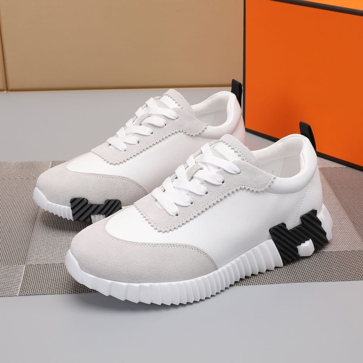 European H Brand Genuine Leather Sneakers Wholesale Cross-border Casual Men's Shoes Comfortable Breathable Light Luxury Export Supply