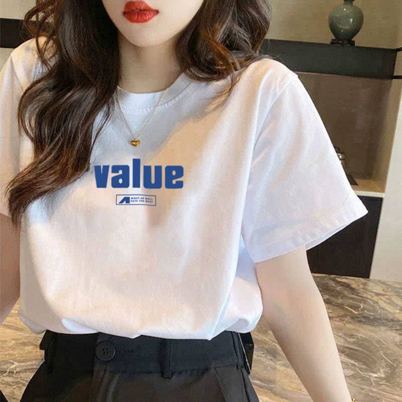 Pure Cotton Short-Sleeved T-Shirt Women's Plus Size Summer New Women's Loose and Slim White T-Shirt Top Undershirt Ins Style