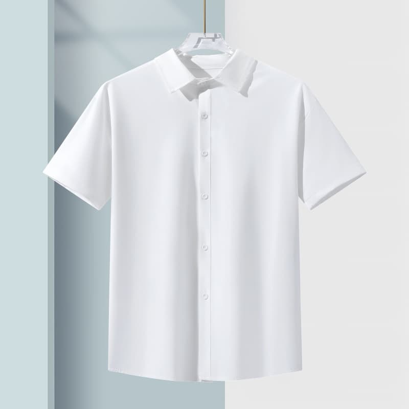 Japanese Minimalist Solid Color Short-Sleeve Ice Silk Shirt for Men, Summer Thin Breathable Flowy Plus Size Shirt, Quick-Dry and Breathable