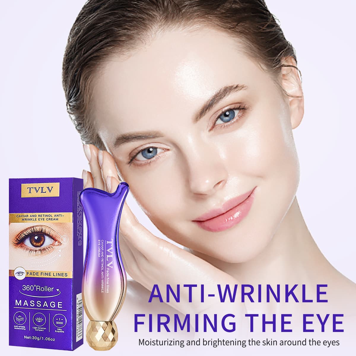 Cross-border, all-English TVLV Caviar Retinol Anti-wrinkle Eye Cream Rollerball Moisturizing Eye Serum to Reduce Fine Lines