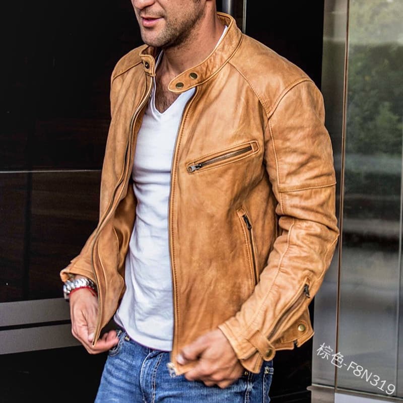 2022 Export European and American Men's Leather Jacket, Stand Collar Punk Men's Motorcycle Leather Jacket for Teens