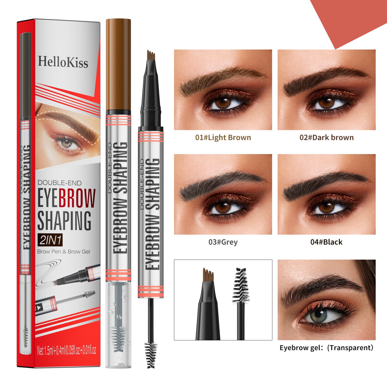 Cross-border HelloKiss Dual-End 2-in-1 Four-Claw Liquid Eyebrow Pencil 3D Brow Styling Gel