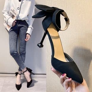 Stiletto Heels 2025 Spring New One-Strap Pointed Toe High Heel Shallow Mouth Flats Women's Net Red Black Work Shoes