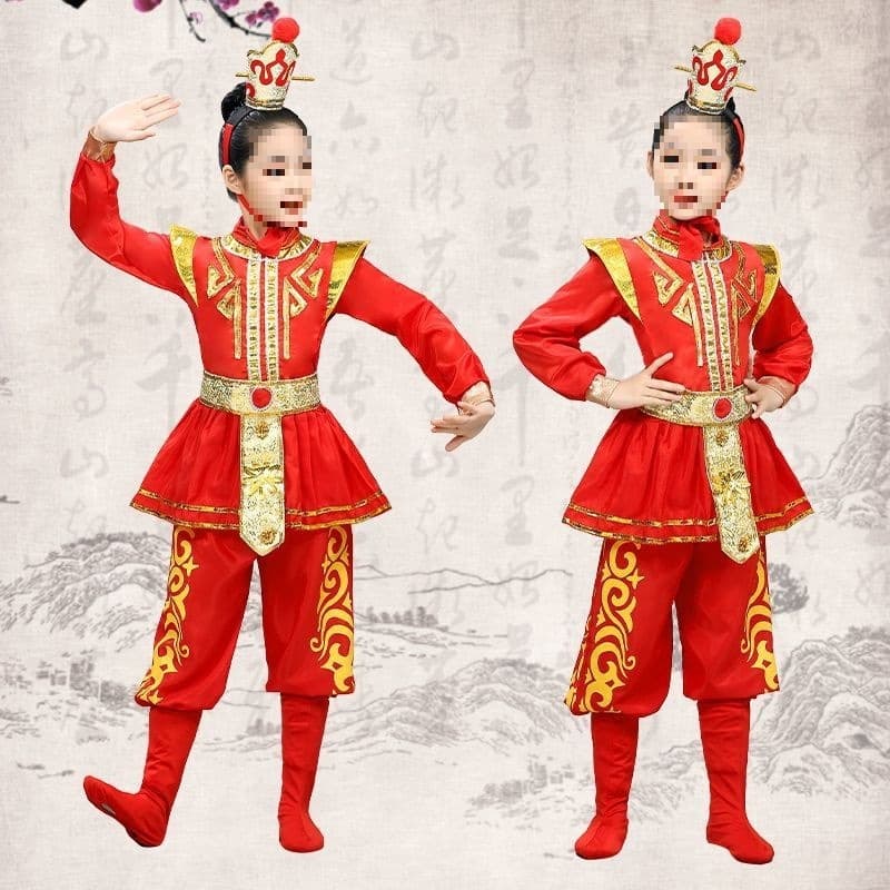 Children's Ancient Costume Performance Mulan Costume Ancient Soldier Armor Dance Costume Mu Guiying Opera Performance