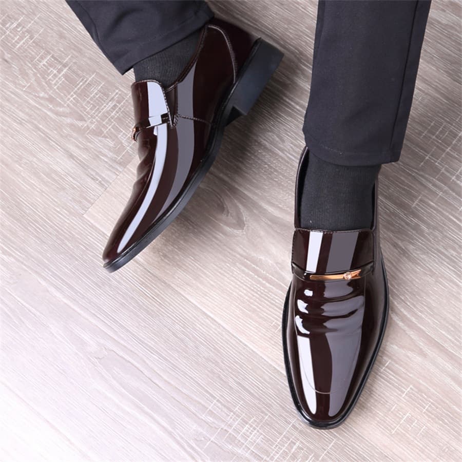 New Men's Height-Increasing Shoes, Youth Korean Style Spring/Summer Leather Shoes, Men's British Breathable Pointed-Toe Business Work Shoes