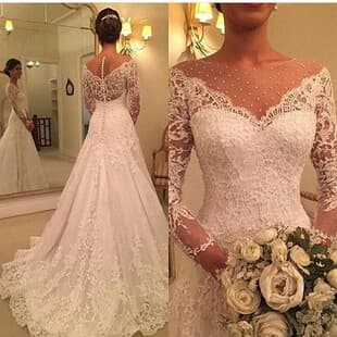 Round neck overseas European and American wedding dress 2026 new, train, plus size, vintage lace, long sleeve mermaid bride wedding dress