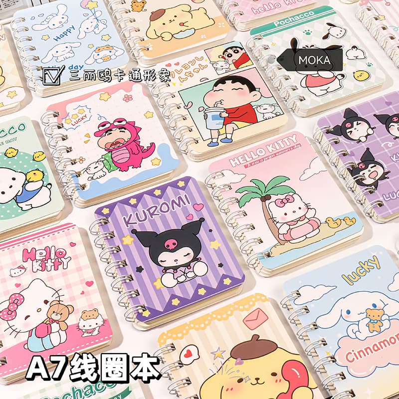 Manufacturer wholesale A7 coil notebook cartoon student mini portable pocket notebook office roll-over notepad notebook