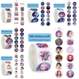 500 Pieces per Roll Cross-Border Best Seller Multiple Styles KPOP Demon Hunters Roll Seal Sticker Decorative Small Sticker Wholesale
