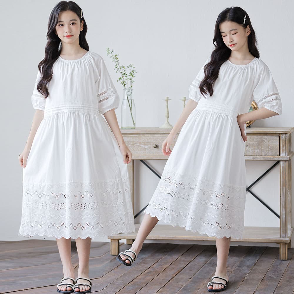 Girls' Dress Spring and Summer 2026 New Style Fashionable Cotton Dress for Older Children Princess Student Dress