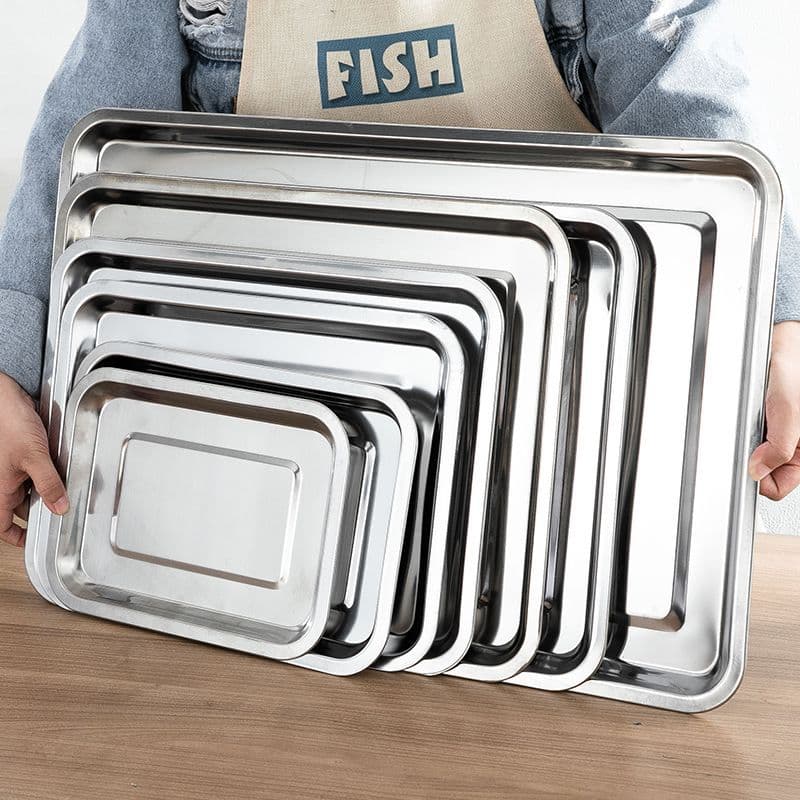 Stainless steel square tray, dish plate, meal plate, grill plate, rice plate, iron rectangular donkey-hide gelatin plate, commercial display