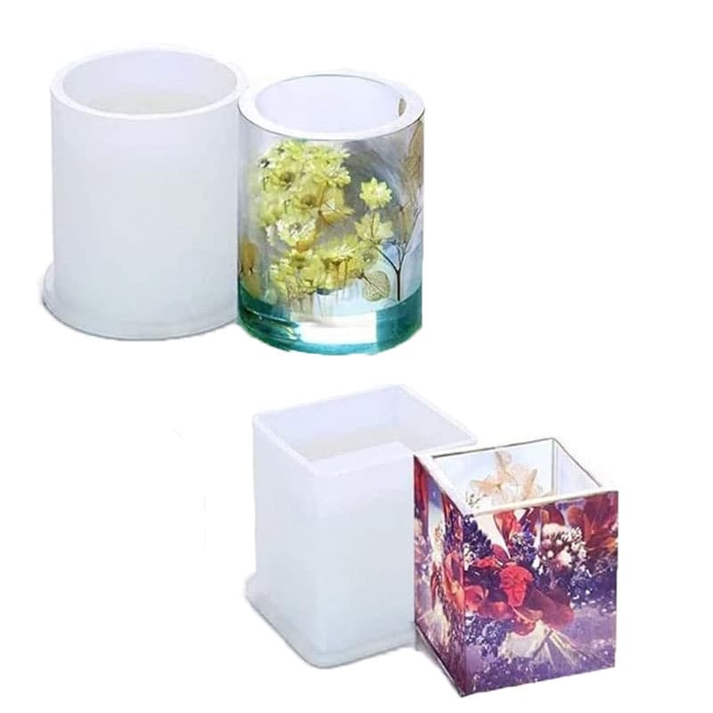 DIY Crystal Epoxy Resin Flower Pot Concrete Plaster Storage Pen Holder Square Round Pen Cup Silicone Mold