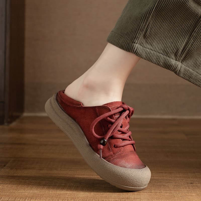 Women's Retro Style White Shoes, Round Toe, Soft Sole, Genuine First Layer Cowhide Leather Casual Shoes