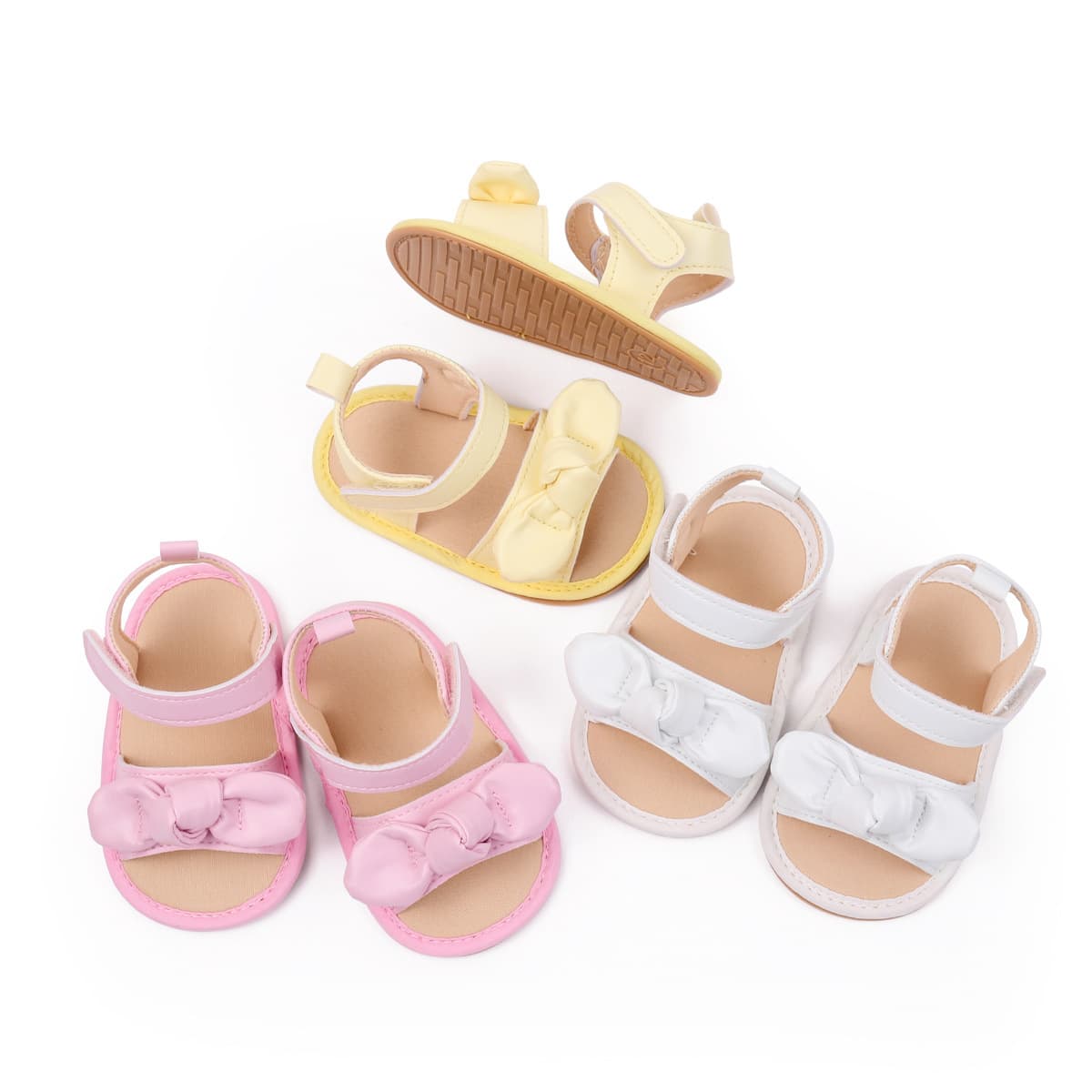 Summer Baby Bow Sandals New 1-3-6-12 Months Toddler Breathable Non-Slip Soft Rubber Sole Walking Shoes