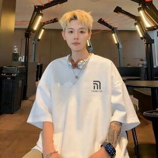 100% Cotton Youth White T-Shirt Summer Korean Style Ins Trendy Casual Versatile Printed Short Sleeve Men's T-Shirt