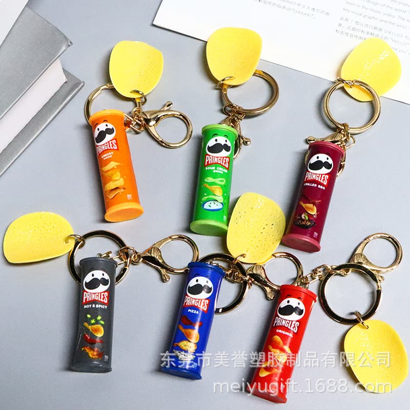 Cartoon Style French Fries Keychain Bag Decorative Pendant Simulated Snack Key Holder Toy Machine Grabbing Object Plastic Material