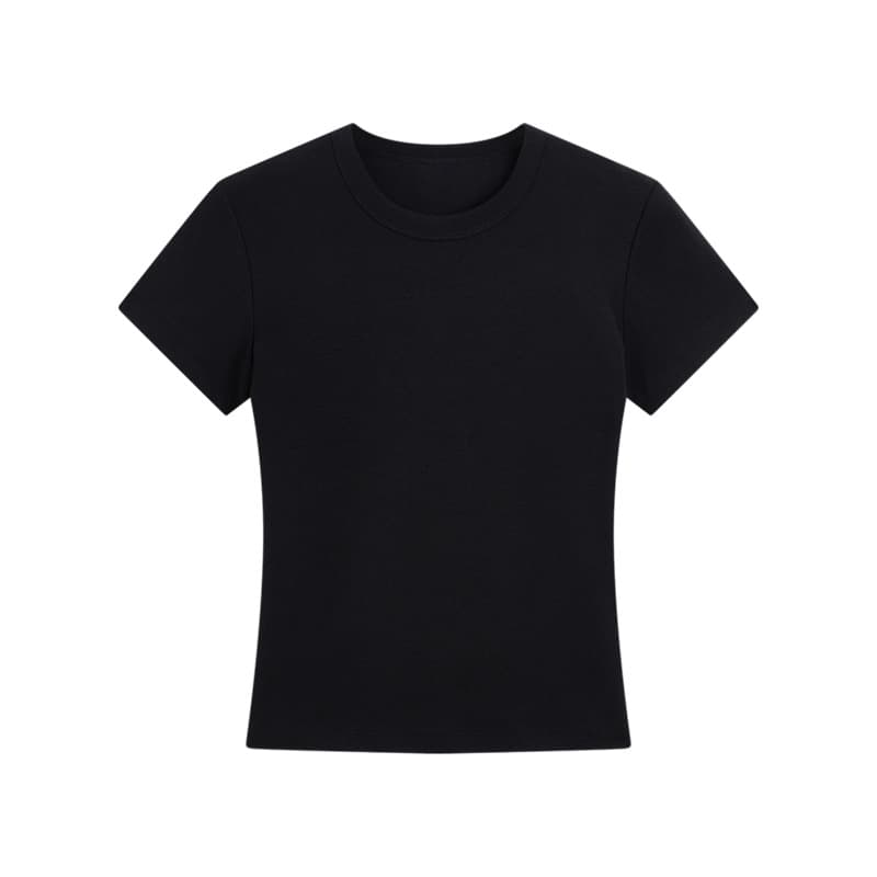 Summer Slim-Fit Solid Color Short-Sleeve Women's Crew Neck Crop T-Shirt, Fitted Top for Layering