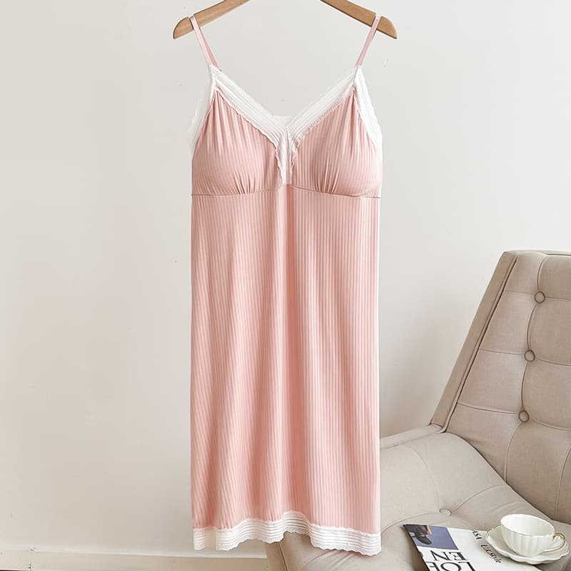 Lace Nightgown for Women with Breast Pads, Summer Sexy Pure Desire Lazy Style Loungewear, Spaghetti Strap Dress, Loose and Detachable