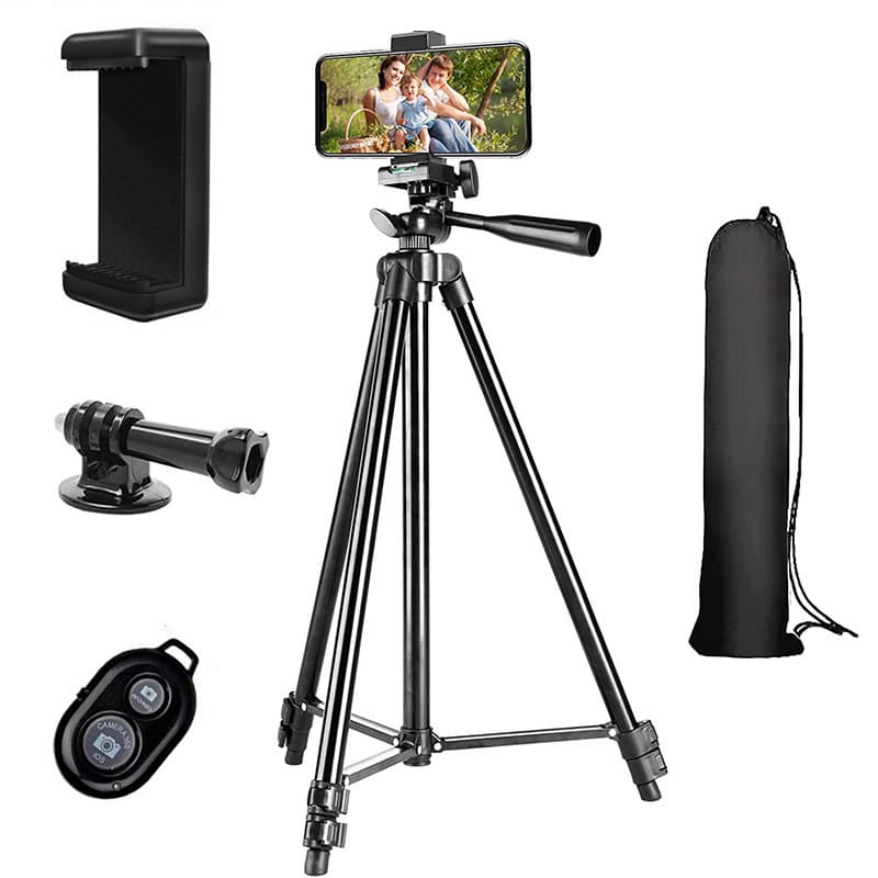 Factory direct stock, high-quality aluminum alloy tripod, 1-meter height, dual-purpose (for phones and cameras, including GoPro) bracket.