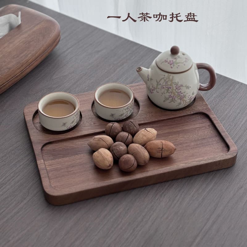 New Chinese Style Tea And Coffee Shop Creative One Tea Three Drinks Wooden Tray One Bean Three Drinks Cup Tray Rectangular Solid Wood