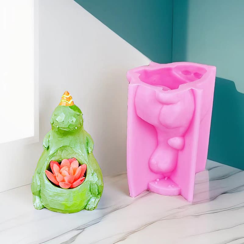 Cartoon Dinosaur Succulent Planter Silicone Mold DIY Animal-Shaped Planter Ornament Concrete Plaster Mold