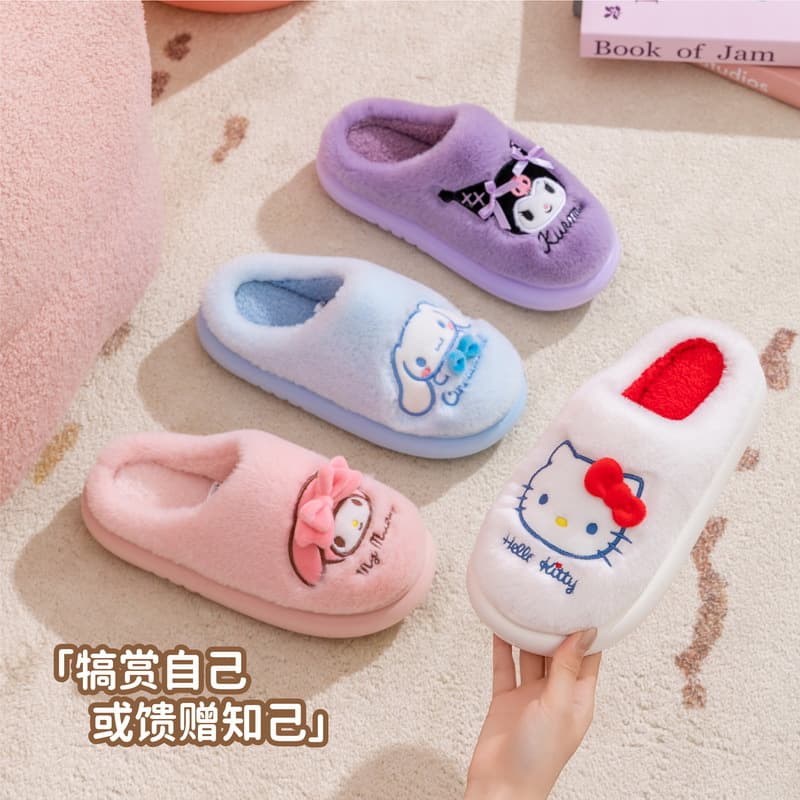 Sanrio Cotton Slippers Hello Kitty Kuromi Melody Cinnamoroll Indoor Home Autumn Winter Kids Slippers