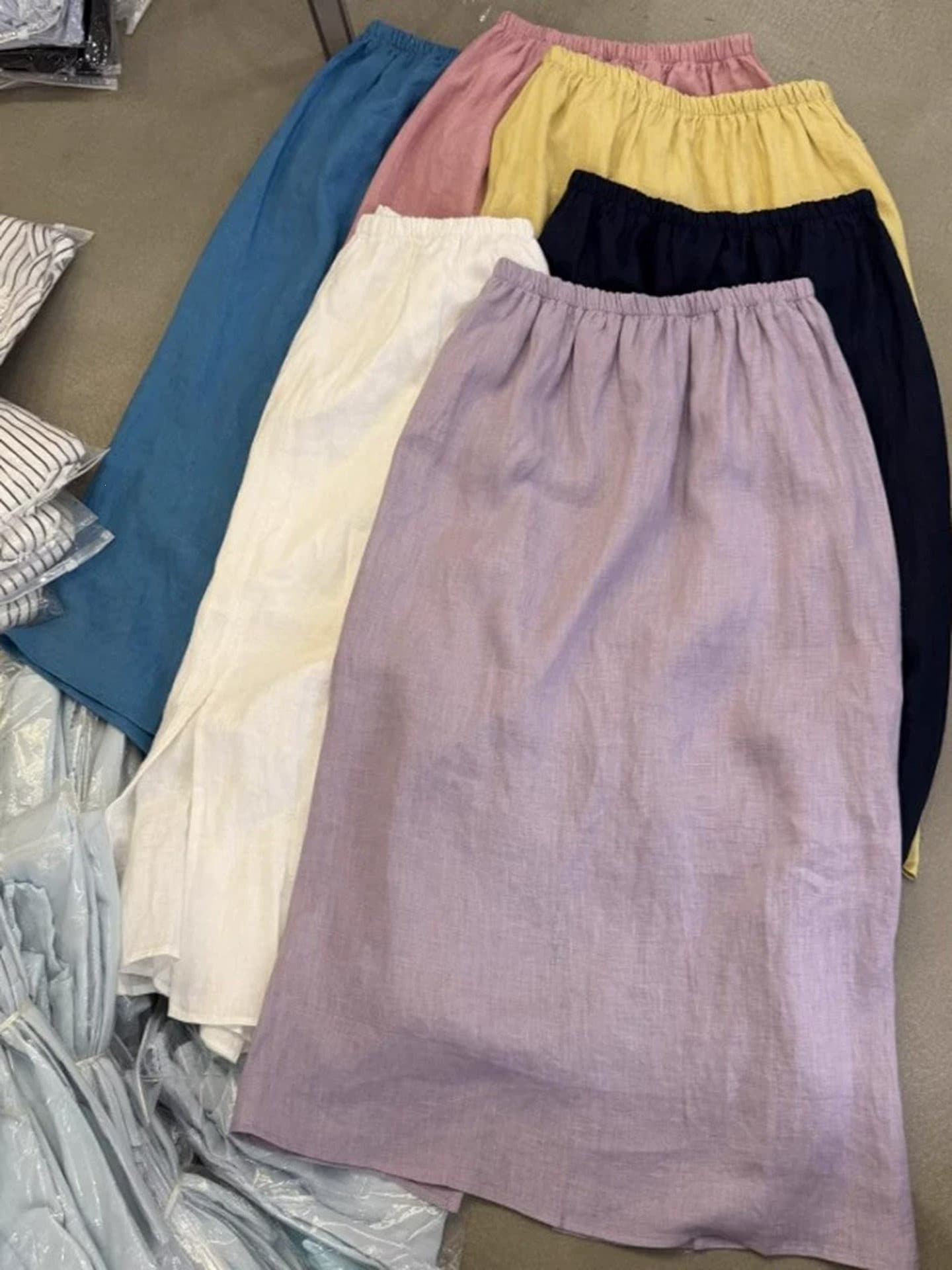 Japanese cotton, linen and ramie skirt for women, summer, small, slit, linen skirt, long high-waisted straight skirt