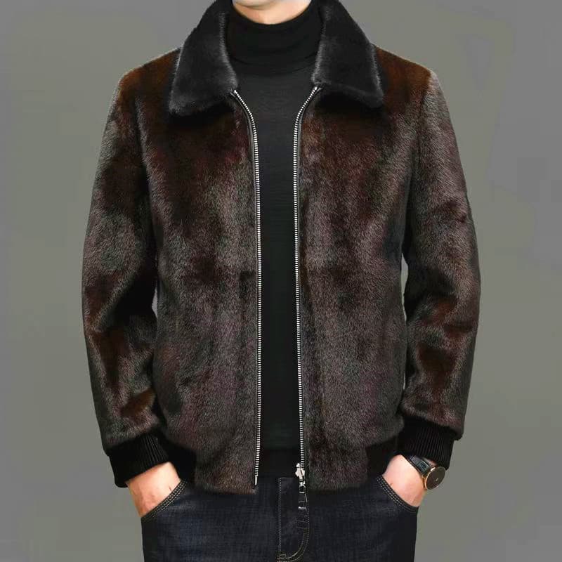 Haining High-end Fur Coat Men Winter Thickened Warm Lapel Cold-proof Dad Jacket Men's Mink Velvet Coat