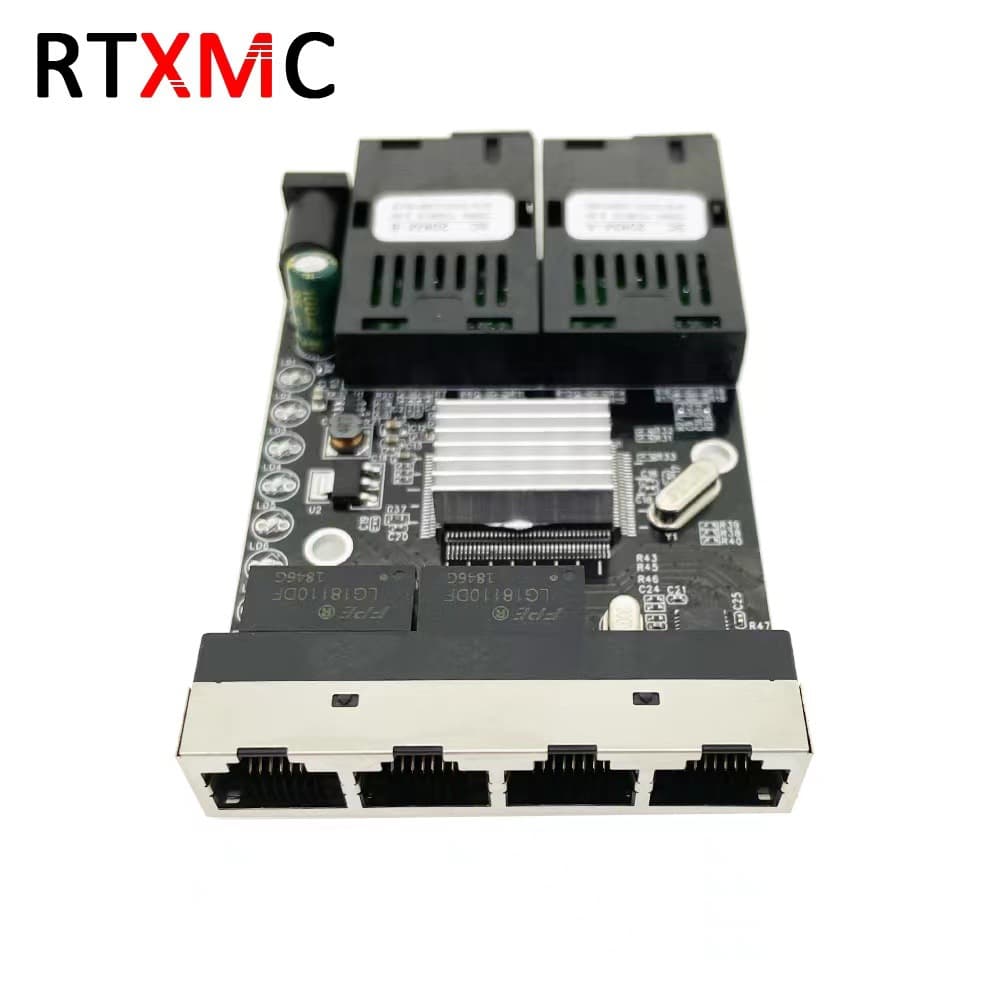 Reverse POE 100m Optical Fiber Transceiver SC Single Mode Single Fiber 2 Optical 4 Electric 20KM Fiber Converter PCBA Board SC