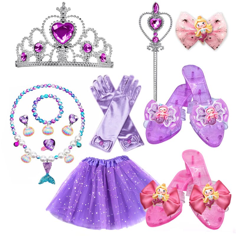 Cross-border Festival Children's Ocean Princess Play Gloves Crown Fairy Cane Magic Wand Cloak Ornament Set