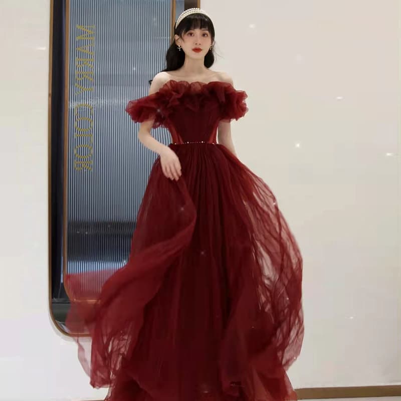 Designer Bridesmaid Dress Bride 2026 New Summer Red Evening Gown One-Shoulder Light Luxury Cross-Border Plus Size