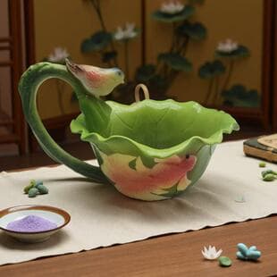Creative Cabbage Lotus Leaf Noodle Bowl Ceramic Handle Bowl Cute Instant Noodle Bowl Soup Bowl Home Use Noodle Bowl Fruit Salad Bowl