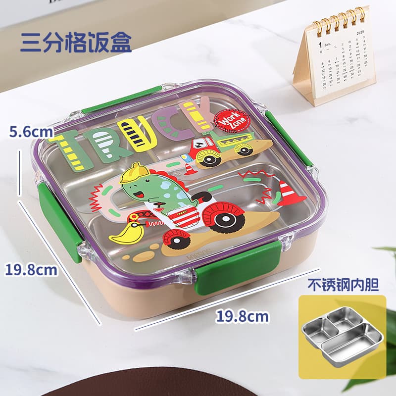 Kids Cartoon 304 Stainless Steel Multi-Compartment Lunch Box Student Canteen Packable Portable Bento Box Fruit Box