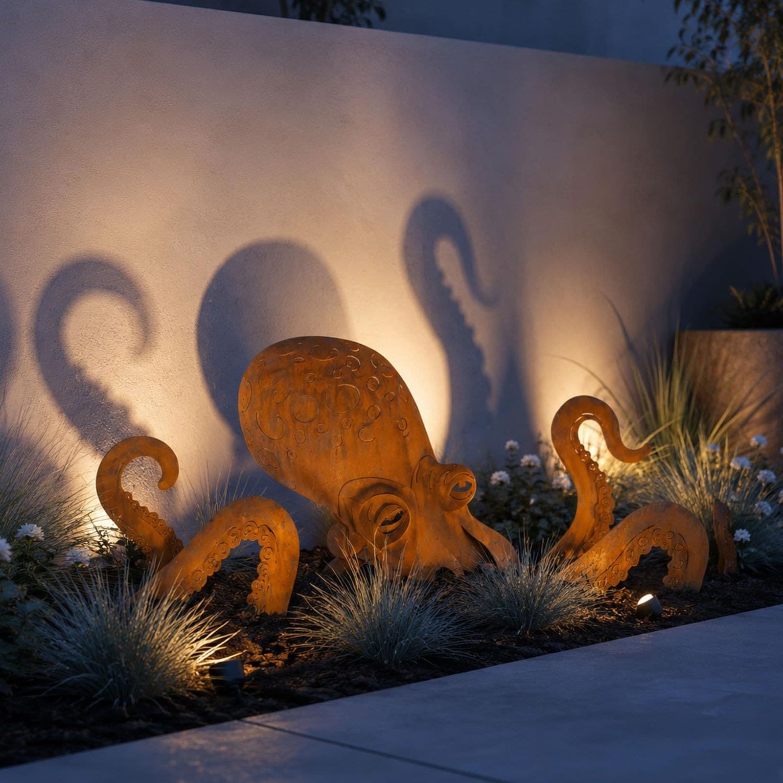 Cross-border Bestseller Squid Garden Sculpture Outdoor Iron Art Octopus Yard Ground Insert Decoration