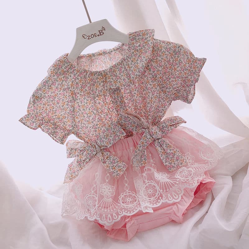 Girls Summer Set Baby Girl Summer Infant Summer Fashionable Floral Pastoral Princess Style Two Piece