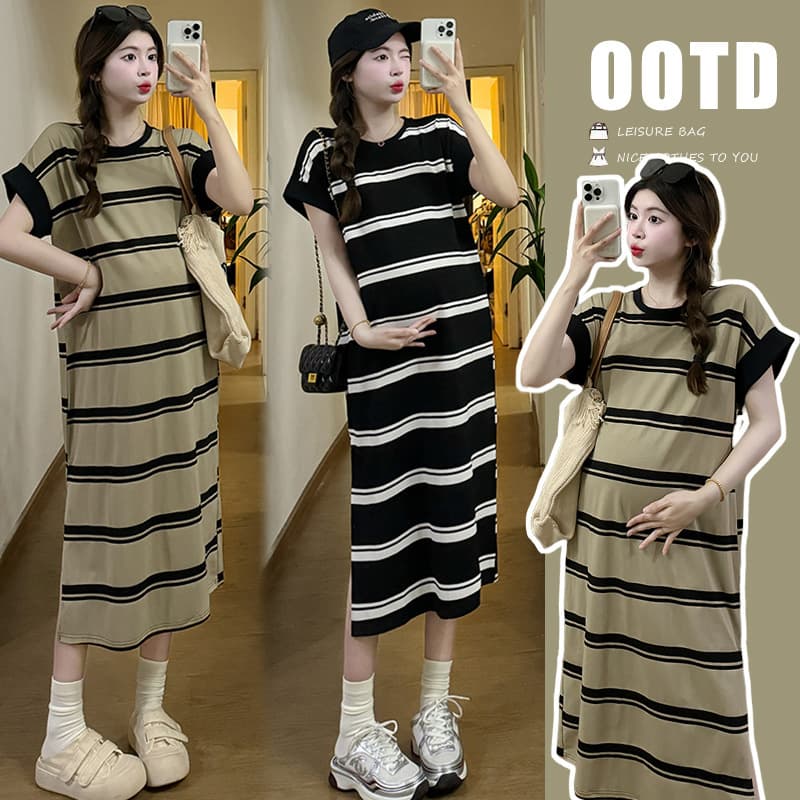 Maternity Summer Plus Size Top Stylish and Fashionable Pregnancy Clothes Summer Over-the-Knee Loose T-Shirt Dress for Women