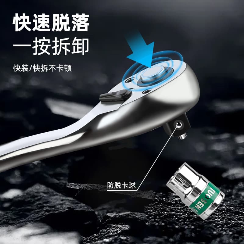 Tuosen 72-Tooth Offset Ratchet Wrench Large and Small Drive Quick-Release Effort-Saving Ratchet Socket Wrench for Auto Repair