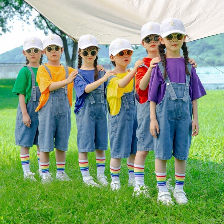 Children's Performance Costume Graduation Photo Outfit Candy Color Jeans Spring Sports Day Elementary School Cheerleader Performance Wear