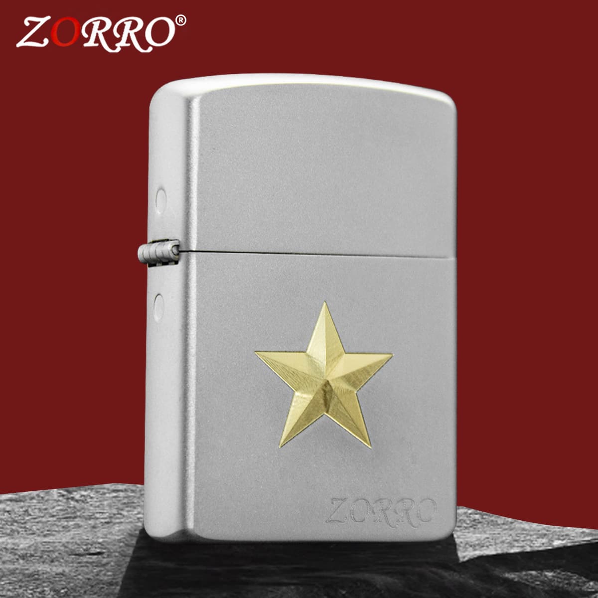 Zorro High-End Sand Chrome Five-Pointed Star Kerosene Lighter Double-Sided Carving Genuine Manufacturer Wholesale Male High-Profile