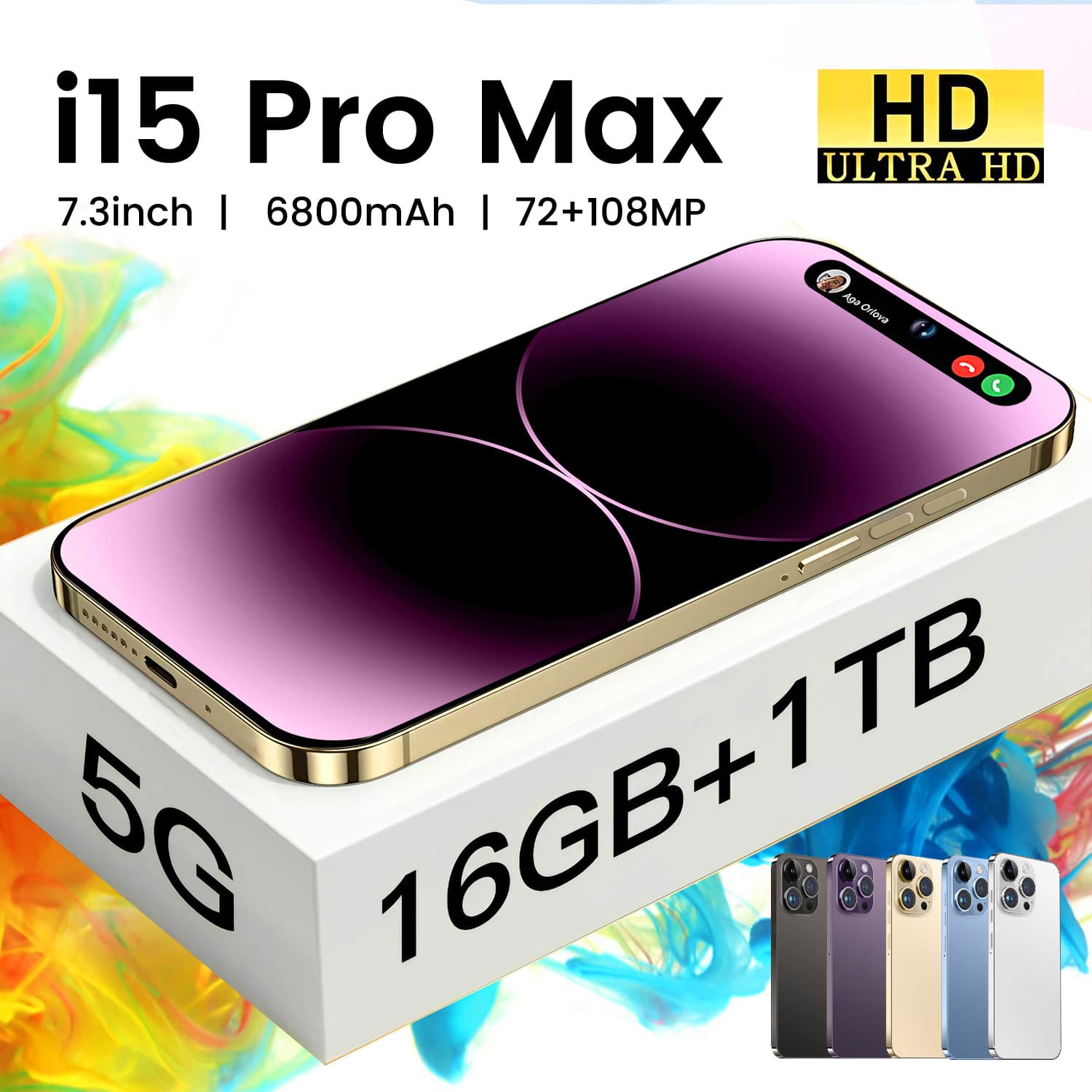True 4G 7.3-Inch I15 pro Max Smartphone 1300 Pixel 3+64 Incell High Resolution Large Screen Android Mobile Phone