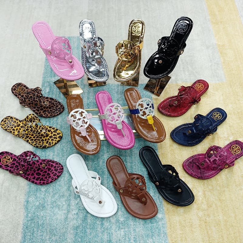 TB Leather Flip Flops Women's Summer American Brand Fashion Women's Slippers Cross-Border