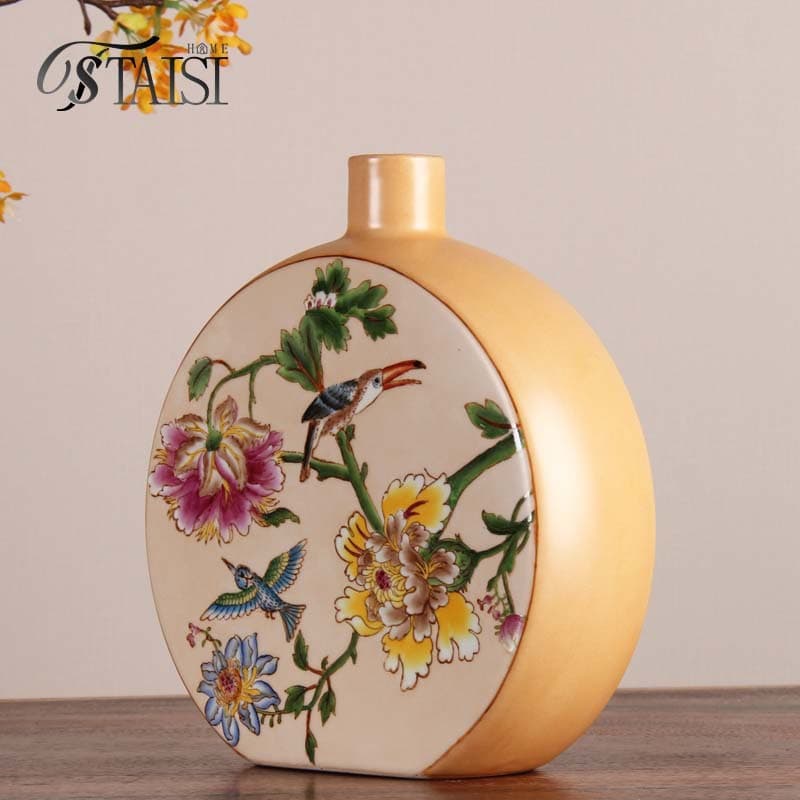 New Chinese Style Hand-Painted Ceramic Large Vase Home Decoration Soft Furnishing Flower Arrangement Porcelain Entryway Ornament Flower Vessel Hydroponic Flower Insert